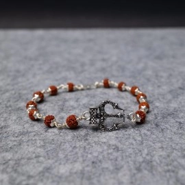 Hem Jewels Pure Silver Rudraksh Rakhi for Brother | Silver Bracelet for Boys and Men | Silver Bracelet Rakhi | Design: Trishul - Trident Motif (HJ_RKH49)