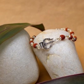 Hem Jewels Pure Silver Rudraksh Rakhi for Brother | Silver Bracelet for Boys and Men | Silver Bracelet Rakhi | Design: Trishul - Trident Motif (HJ_RKH49)