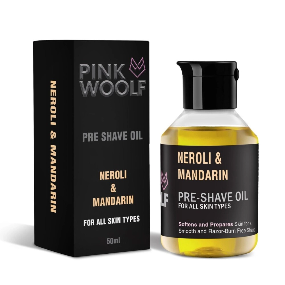 Pink Woolf Pre-Shave Oil For Men (Neroli & Mandarin), Softens And Prepares Skin For A Smooth And Razor Burn Free Shave, Suitable For All Skin Type - 50 ml (Pack Of 1)