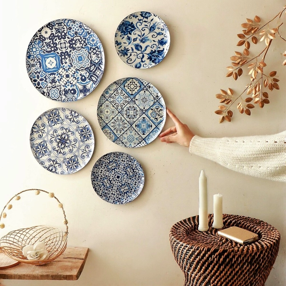 RITUALISTIC Portuguese Wall Plates- Set of 5 | Wall Arts for Home decoration, Living Room, Bedroom, Office Decor |Wall Sculpture(Blue Color)