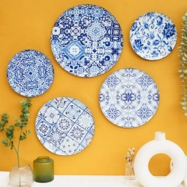 RITUALISTIC Portuguese Wall Plates- Set of 5 | Wall Arts for Home decoration, Living Room, Bedroom, Office Decor |Wall Sculpture(Blue Color)