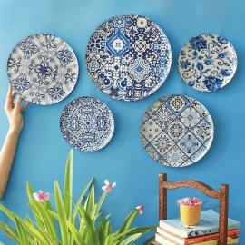 RITUALISTIC Portuguese Wall Plates- Set of 5 | Wall Arts for Home decoration, Living Room, Bedroom, Office Decor |Wall Sculpture(Blue Color)
