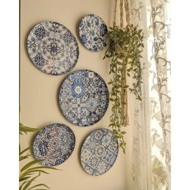 RITUALISTIC Portuguese Wall Plates- Set of 5 | Wall Arts for Home decoration, Living Room, Bedroom, Office Decor |Wall Sculpture(Blue Color)