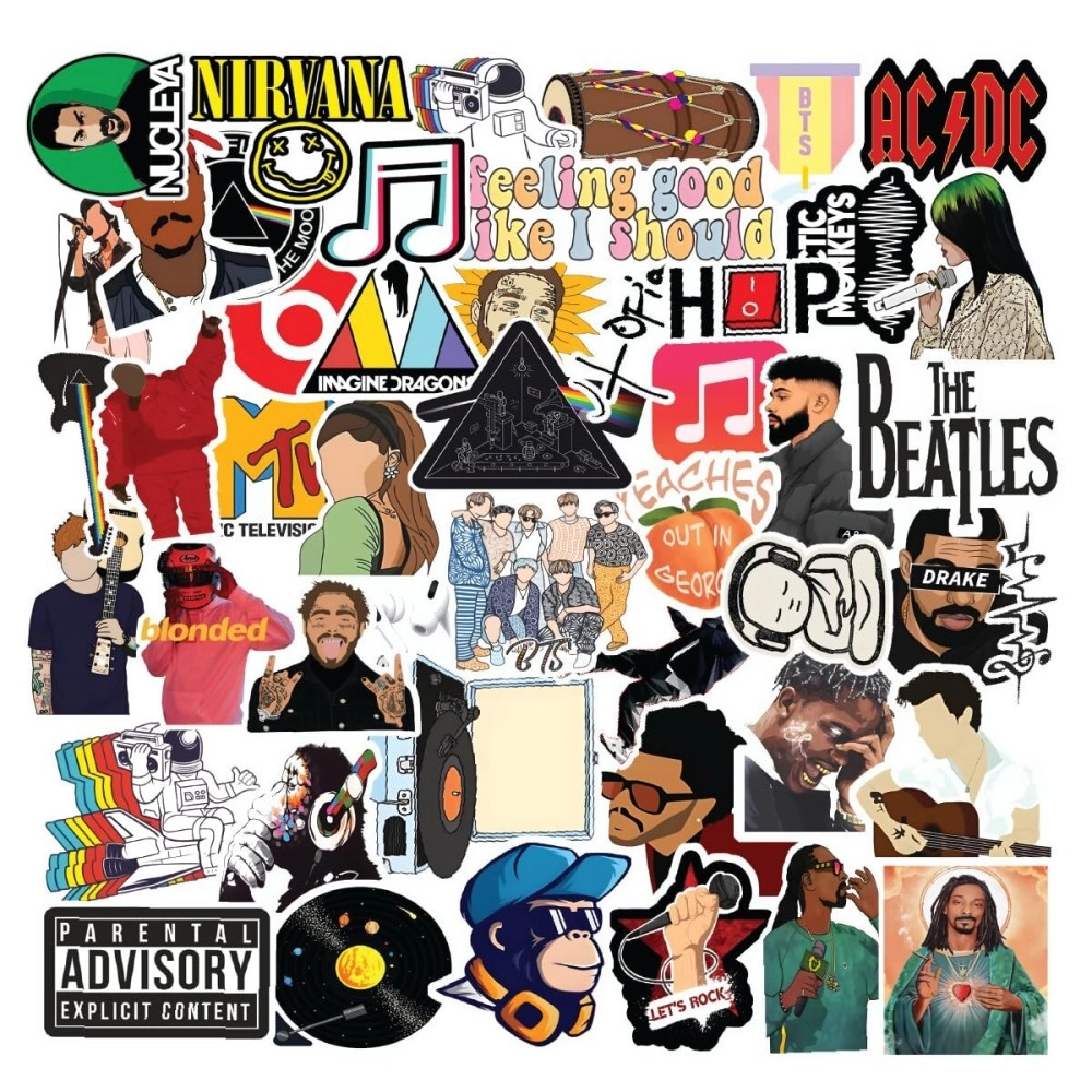 CodersParadise Pack of 58 Random Music Aesthetic Vinyl Stickers for Laptop, Journal, Bike Helmet, Diary, Guitar, Mobile Case - Waterproof - CodersParadise