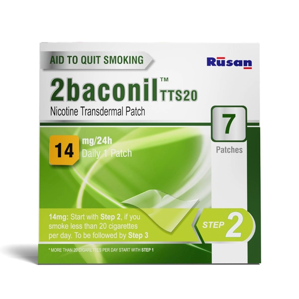 Rusan 2baconil Nicotine Transdermal Patch 14mg/24h | Helps to Quit Smoking | 7 Patches (Step 2)