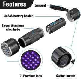 NEXT GEEK 395-400nm 21 LED UV Light Torch Flashlight Waterproof Comes with 3 Operating Mode