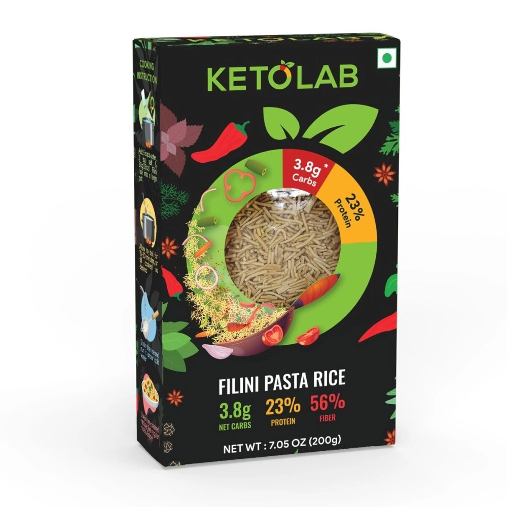 Ketolab Keto Filini Rice 200g. 3.5g Net Carb & 16g High Protein/Serving. Identical to Regular Rice. Ultra Low Carb. Pre-Biotic High Fibre. Low Glycemic Index(GI). Weight Loss Diet, Diabetic Friendly