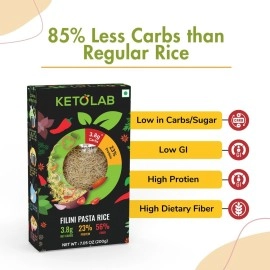 Ketolab Keto Filini Rice 200g. 3.5g Net Carb & 16g High Protein/Serving. Identical to Regular Rice. Ultra Low Carb. Pre-Biotic High Fibre. Low Glycemic Index(GI). Weight Loss Diet, Diabetic Friendly