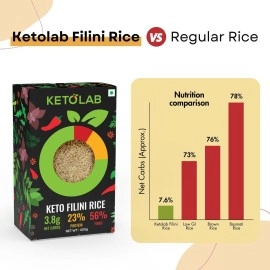 Ketolab Keto Orzo Rice, 400 Gms, 1 Pack, 3.5g Net Carb & 16g High Protein/Serving, Identical to Regular Rice, Ultra Low Carb, Pre-Biotic High Fibre, Low Glycemic Index(GI), For Keto Diet & Weight Loss
