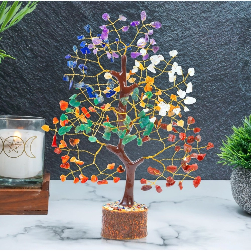 HindCraft Chakra Tree, Crystal Tree for Positive Energy - Crystals & Healing Stones - Feng Shui Seven Chakra Tree of Life Decor - Home Decorations for Living Room, 7 Chakra Tree, 200 Beads, 8-10