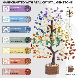 HindCraft Chakra Tree, Crystal Tree for Positive Energy - Crystals & Healing Stones - Feng Shui Seven Chakra Tree of Life Decor - Home Decorations for Living Room, 7 Chakra Tree, 200 Beads, 8-10