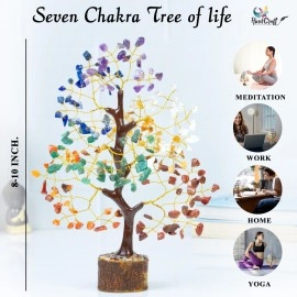 HindCraft Chakra Tree, Crystal Tree for Positive Energy - Crystals & Healing Stones - Feng Shui Seven Chakra Tree of Life Decor - Home Decorations for Living Room, 7 Chakra Tree, 200 Beads, 8-10