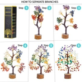 HindCraft Chakra Tree, Crystal Tree for Positive Energy - Crystals & Healing Stones - Feng Shui Seven Chakra Tree of Life Decor - Home Decorations for Living Room, 7 Chakra Tree, 200 Beads, 8-10