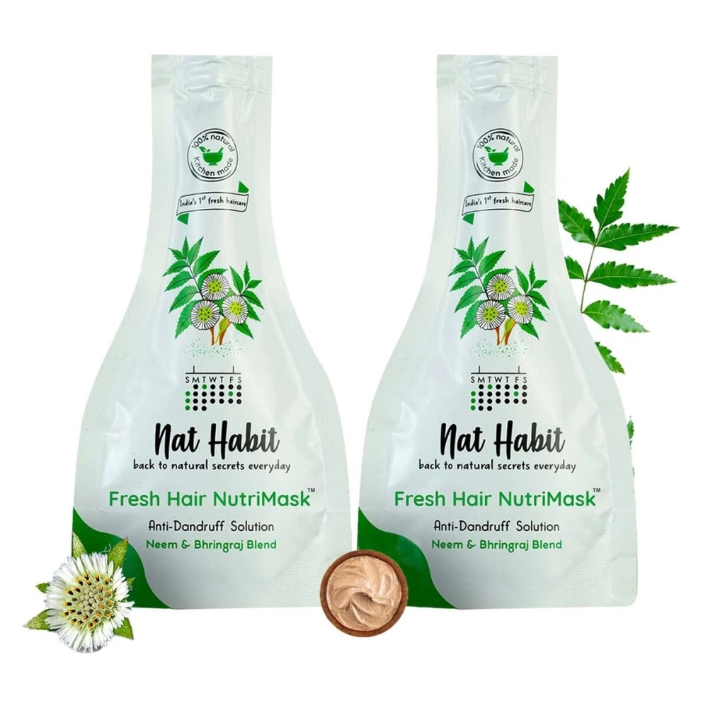 Nat Habit - Back To Natural Secrets Everyday Neem Bhringraj FRESH Hair Mask| Anti-Dandruff, Itch Control & Hair Smoothening | Dry, Frizzy Hair Treatment| Castor, Coconut, Amla - 40 g (Pack of 2)