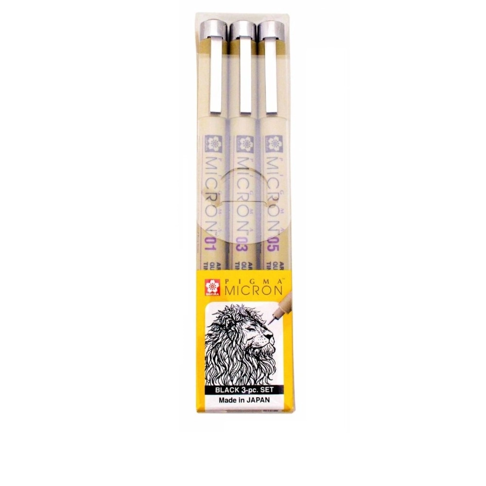 Sakura Pigma Micron - Pigment Fineliner Pens - 01/03/05 - Pack of 3 - Black Ink