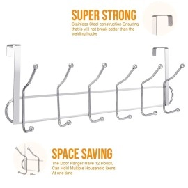 DOCAT Over The Door Hanger Hooks for Clothes Hanging Heavy Duty Hooks for Kitchen Bedroom Bathroom Accessories Items Hanging Organizer Rack with No Hole Drilling Required (Steel 12 Hook)