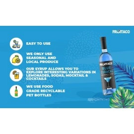 Fruitaco Blue Curacao Flavoured Bar Syrup, 750ml Bottle | Suitable for Cocktails, Mocktail, Drinks, Juices, Beverages and More | Non Alchoholic Mix | 25 Flavours Available