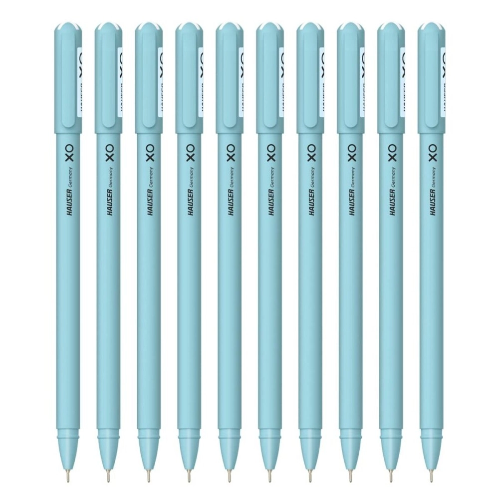 Hauser XO 0.7mm Ball Pen Box Pack | Sleek Body & Minimalistic Design | Matt Finish & Solid Body Type | Low Viscosity Ink With Ultra Durable Tip | Blue Ink, Pack of 10 Pens