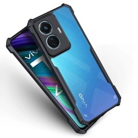 Fashionury Crystal Clear Back Cover Case for iQOO Z6 44W / Vivo T1 44W | 360 Degree Protection | Shock Proof Design | Transparent Back Cover Case for iQOO Z6 44W/Vivo T1 44W (Black Bumper,TPU+Plastic)