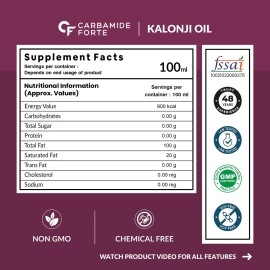 Carbamide Forte Cold Pressed Kalonji Oil for Hair Growth- Pure Black Seed Oil for Hair Growth & Skin - Virgin Grade Nigella Sativa - 100ml