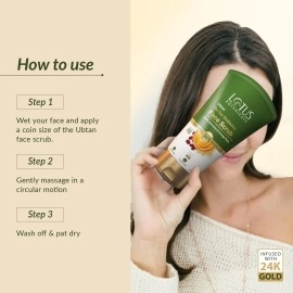 Lotus Botanicals Ubtan De-Tan Radiance Face Scrub With 24K Gold For Gentle Exfoliation, Unclogs Pores, Glowing & Rejuvenated Skin, Anti-Tan, No Silicon, Sulphates, Comedogenic & Preservatives, 100g