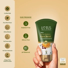 Lotus Botanicals Ubtan De-Tan Radiance Face Scrub With 24K Gold For Gentle Exfoliation, Unclogs Pores, Glowing & Rejuvenated Skin, Anti-Tan, No Silicon, Sulphates, Comedogenic & Preservatives, 100g