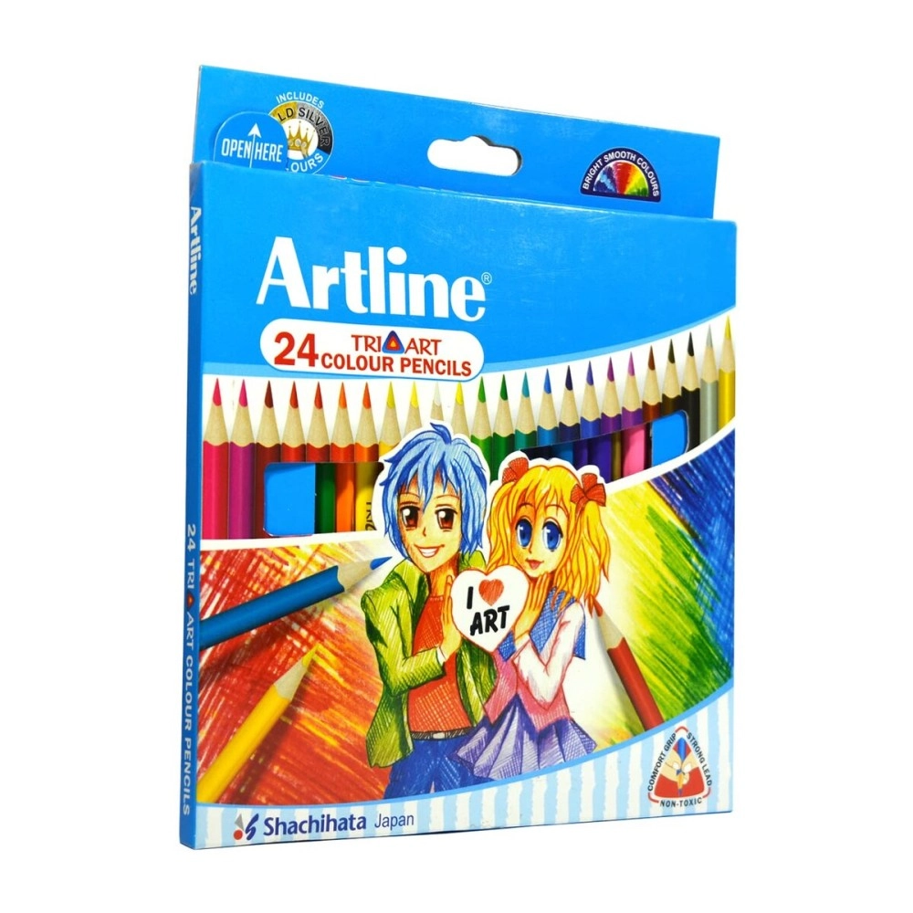 Ondesk Artline Tri-Art Triangular 24 Shades Colour Pencil Set | Pencil Set for Drawing Sketching Shading for Artists, Professionals & Students | Multicolor | Pack of 1