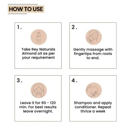 Rey Naturals Sweet Almond Hair Oil (Badam Oil) | 100% Pure, Cold Pressed Almond Oil For Face, Skin & Hair | Rich In Vitamin-E | Oil For Soft, Shiny & Dandruff Free Hair | 200ml