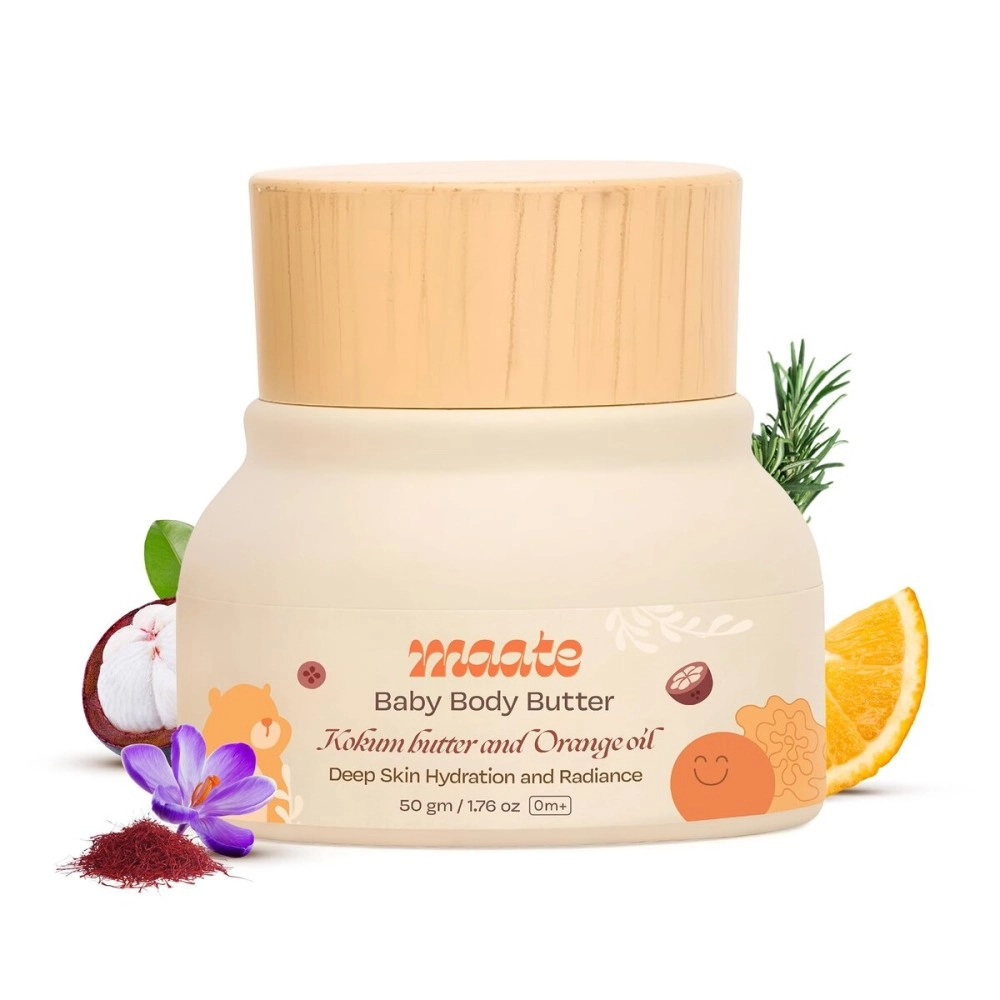 Maate Baby Body Butter (50 gm) | Enriched with Pure Kokum Butter, Shea Butter, Orange & Saffron Oil | Baby Cream For Face, Skin & Body | Baby Body Butter For Kids 0-12 years | Baby Moisturizer Cream