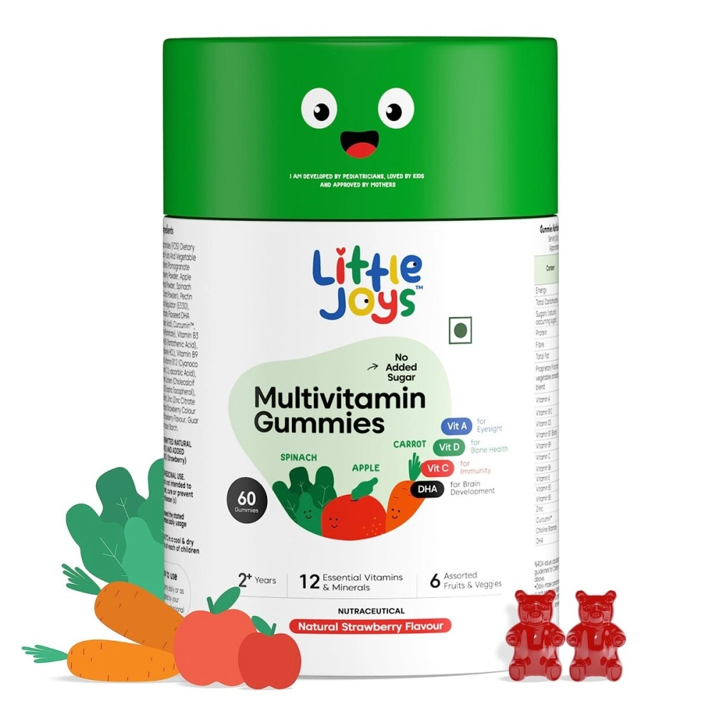Little Joys Multivitamin Gummies (2-6 years) | 60 Days Pack | No Sugar Added | Strawberry Flavour | Boosts Immunity, Bone Density & Eyesight