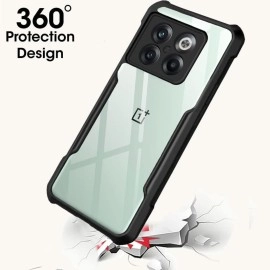 TheGiftKart Shockproof Crystal Clear Back Cover Case for OnePlus 10T 5G | 360 Degree Protection | Protective Design | Transparent Back Cover Case for OnePlus 10T 5G (PC, TPU | Black Bumper)