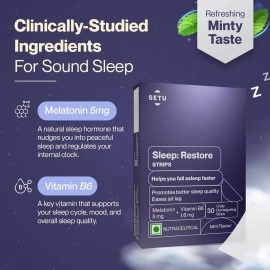 Setu Melatonin 5mg - 30 Orally Dissolving Strips (Pack of 2) + Eye Mask | Promotes Relaxation & Sleep, Eases Jet Lag Strain, Non Habit Forming | Tasty Mint Flavour