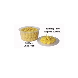 Om Phool Batti Small Cow Ghee Diya for Puja, 100 Pcs, Wax Free & Vegan Ghee Batti/Wicks/Jyot for Puja Aarti, (Pack of 1, Yellow, 100 Pcs)