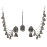 Shining Diva Fashion Latest Stylish Oxidised Maang Tikka Bahubali Jhumka Earrings for Women and Girls (12395er), One Size