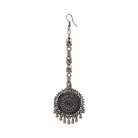 Shining Diva Fashion Latest Stylish Oxidised Maang Tikka Bahubali Jhumka Earrings for Women and Girls (12395er), One Size