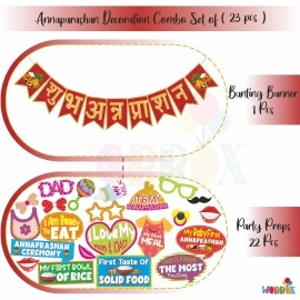 WOBBOX Annaprashan Photo Booth Party Props with Bunting Banner Hindi Shubh Red & Golden Color Font, Decoration Item