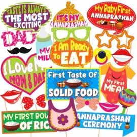 WOBBOX Annaprashan Photo Booth Party Props with Bunting Banner Hindi Shubh Red & Golden Color Font, Decoration Item