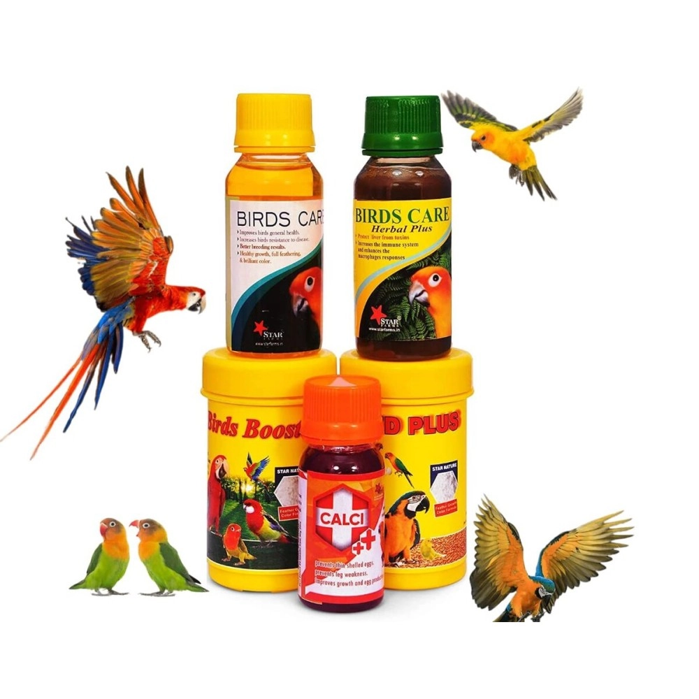 VAYINATO Bird Care 5 in 1 Combo for All Your Pet Birds (Birds Care, 60Ml + Birds Care Herbal Plus, 60Ml + Calci Plus, 30Ml + Bird Booster, 50G + Breed Plus, 50G) by Petzlifeworld