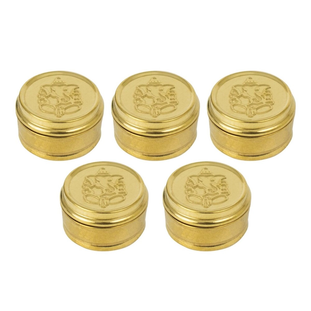 Spillbox Brass Box Pooja | Puja | Roli | Chawal | Chandan | Haldi | Kumkum Puja Box | Sindoor | Turmeric | Dabbi | Dibbi | Dhani | Dani Lid Holder -Small Dabbi pack of 5