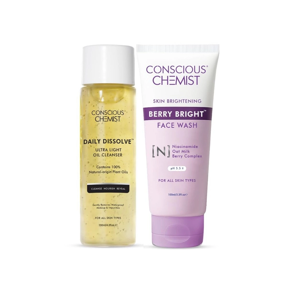 Conscious Chemist Brightening Double Cleansing Kit | Oil Cleanser & Pore Refining Face Wash | Niacinamide & 100% Plant Origin Oils | Vegan & Cruelty Free | Pack of 2