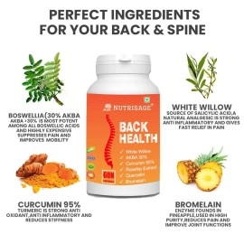 Nutrisage Back Health, Spine and Disc, Back Pain Relief with 9 Potent Herbs - All Natural, Help Relieve Back Pain, Spondylitis, Herniated Disc 60 Veg Cap