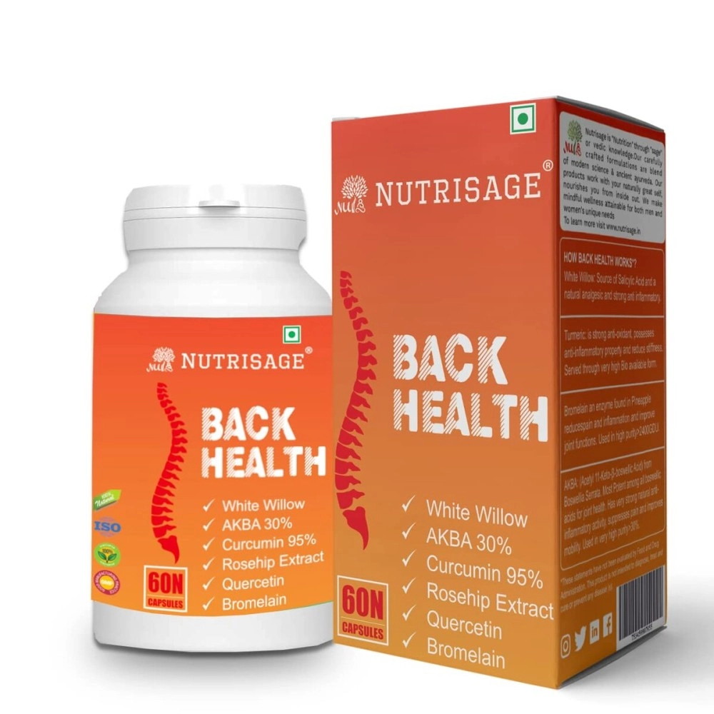 Nutrisage Back Health, Spine and Disc, Back Pain Relief with 9 Potent Herbs - All Natural, Help Relieve Back Pain, Spondylitis, Herniated Disc 60 Veg Cap (Pack of 2)