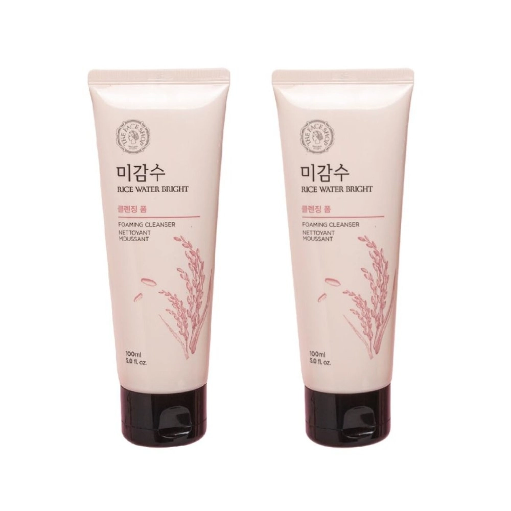 The Face Shop Rice Water Bright Cleansing Foam 100ml (Pack of 2) | Face Wash for Glowing Skin, Korean Skin Care, For All Skin Types