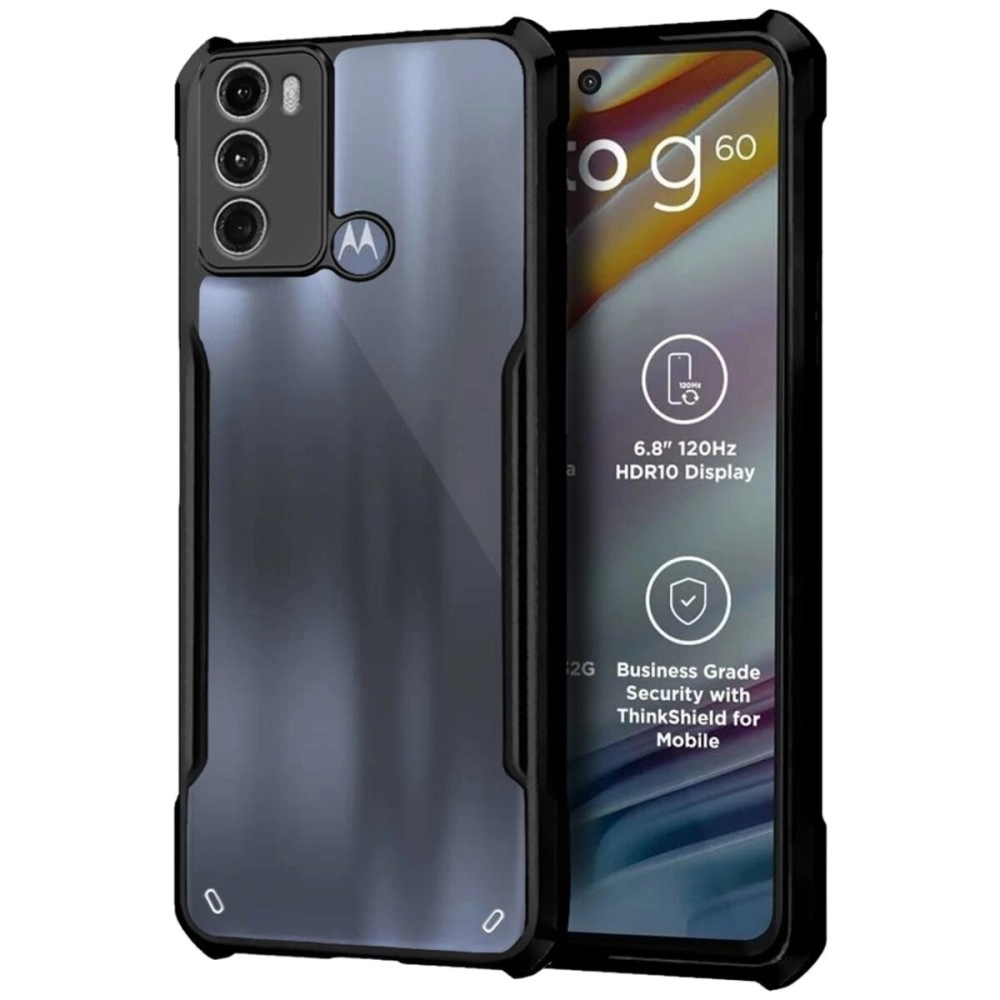 Fashionury Motorola Moto G60 / Moto G40 Back Cover Transparent Back Case|Ultra Thin Slim Crystal Clear Hard PC with TPU Bumper, Military-Grade Protection Case - (Black Bumper)