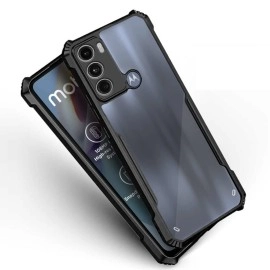 Fashionury Motorola Moto G60 / Moto G40 Back Cover Transparent Back Case|Ultra Thin Slim Crystal Clear Hard PC with TPU Bumper, Military-Grade Protection Case - (Black Bumper)