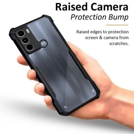 Fashionury Motorola Moto G60 / Moto G40 Back Cover Transparent Back Case|Ultra Thin Slim Crystal Clear Hard PC with TPU Bumper, Military-Grade Protection Case - (Black Bumper)