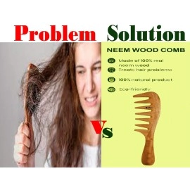 Rufiys Wooden Curly Hair Wide Tooth Comb | Neem Wood Curly Hair Comb for Women & Men | Hair Growth | Anti Dandruff | Detangler Comb (Neem-Comb-model)