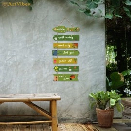 Artvibes Garden Quote Wooden Wall Hanging for Home Decor | Decorative Items for Balcony | Gifts | Wooden Wall Decoration for Outdoor Decorative Garden | Modern Artwork (WH_7010N), Set of 7