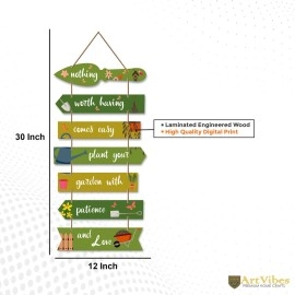 Artvibes Garden Quote Wooden Wall Hanging for Home Decor | Decorative Items for Balcony | Gifts | Wooden Wall Decoration for Outdoor Decorative Garden | Modern Artwork (WH_7010N), Set of 7