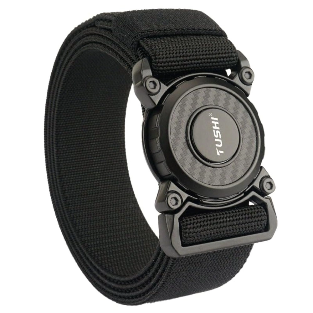 TUSHI Quick Release Tactical Belt for Men, Military Style Nylon Web Hiking Belt with Heavy Duty Seatbelt Buckle, Black, Free Size